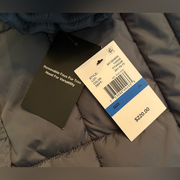 Tower by London Fog Long Quilted Puffer Coat w/Faux Fur Hood – Titanium - XL NWT - Picture 8 of 12